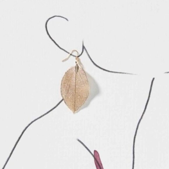 Anthropologie Golden Leaf Earrings & Necklace Set - Picture 6 of 6